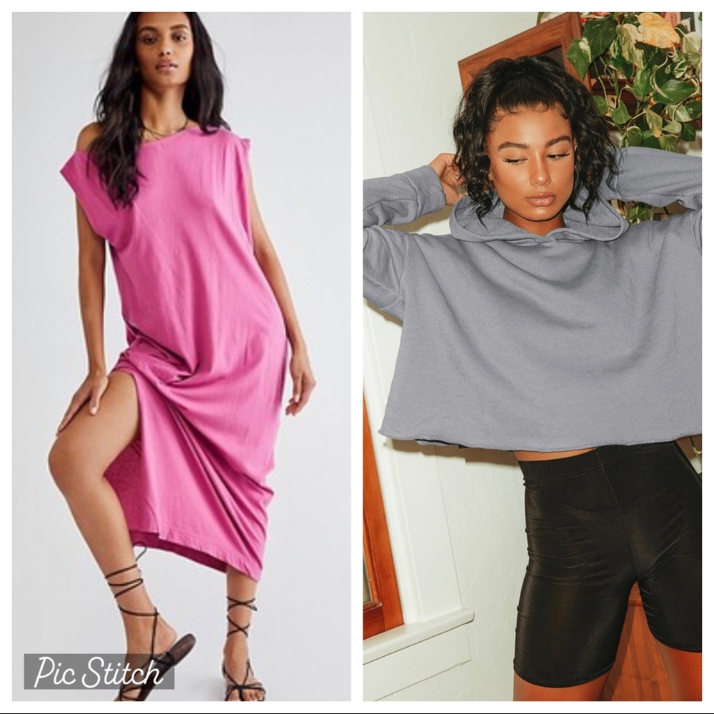 Free People Raquel MIDI Dress & BB Dakota Gray Cropped Knit Hoodie
